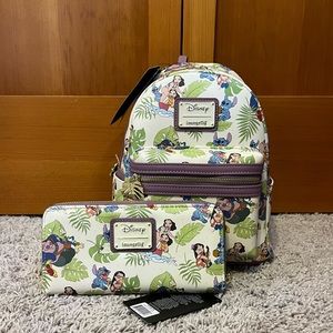 Loungefly Lilo and Stitch Backpack and Matching Wallet